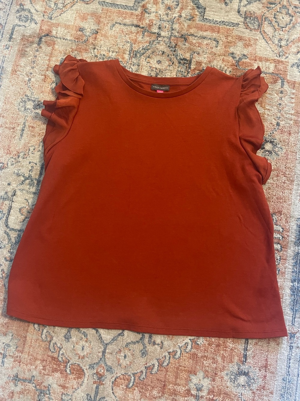 Vince Camuto Rust Ruffle Sleeve Short Sleeve Tee
